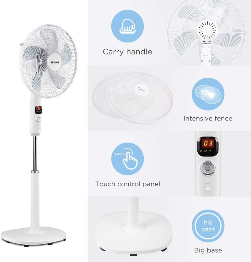 PELONIS 16" Oscillating Pedestal Fan | Standing Adjustable Fan | Ultra Quiet DC Motor | Remote Control | 3 Modes | 12-Hour Timer | High Energy Efficiency | for Bedroom Home Office - Image 5